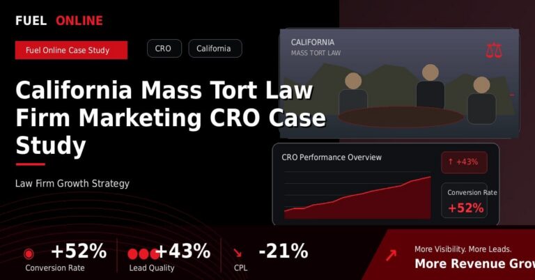 California Mass Tort Law Firm CRO Case Study performance dashboard graphic