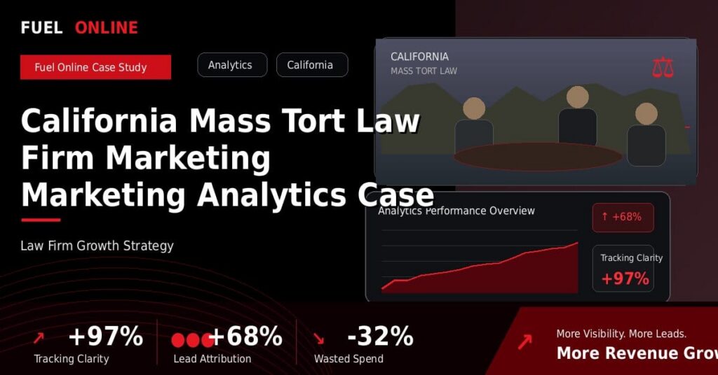 California Mass Tort Law Firm Marketing Marketing Analytics Case Study performance dashboard graphic