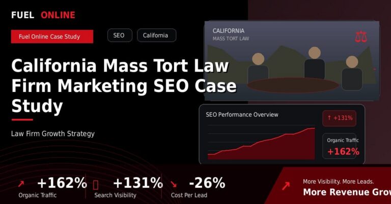 California Mass Tort Law Firm SEO Case Study performance dashboard graphic