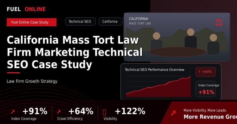 California Mass Tort Law Firm Technical SEO Case Study performance dashboard graphic