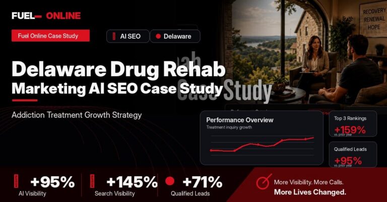 Delaware Drug Rehab AI SEO Case Study performance dashboard graphic