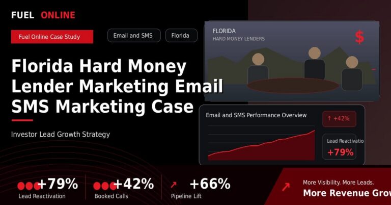 Florida Hard Money Lender Marketing Email SMS Marketing Case Study performance dashboard graphic