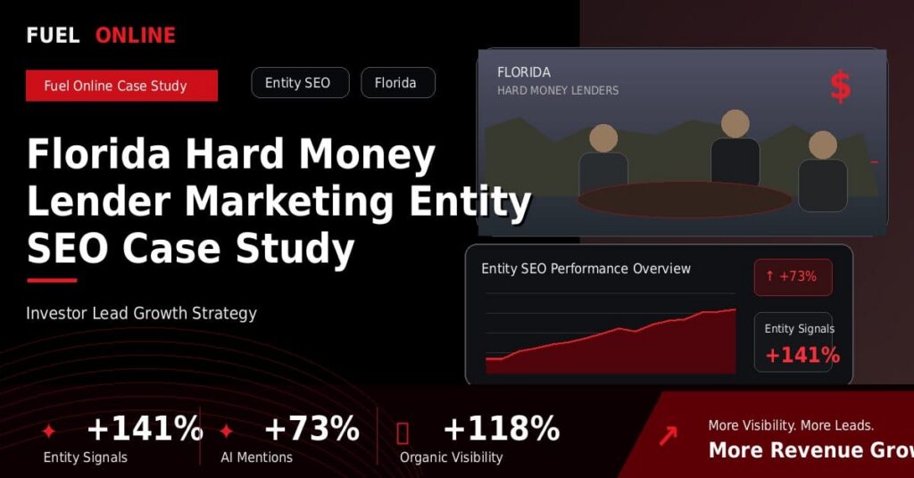 Florida Hard Money Lender Marketing Entity SEO Case Study performance dashboard graphic