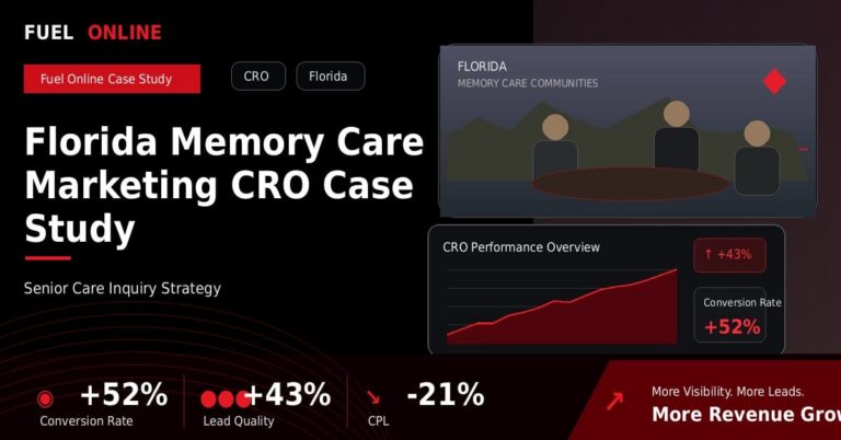 Florida Memory Care CRO Case Study performance dashboard graphic