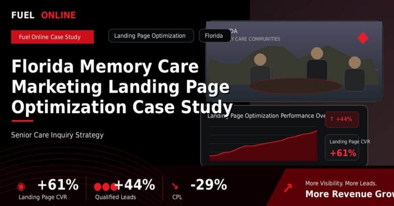 Florida Memory Care Marketing Landing Page Optimization Case Study performance dashboard graphic