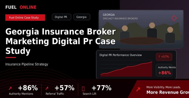 Georgia Insurance Broker Marketing Digital PR Case Study performance dashboard graphic