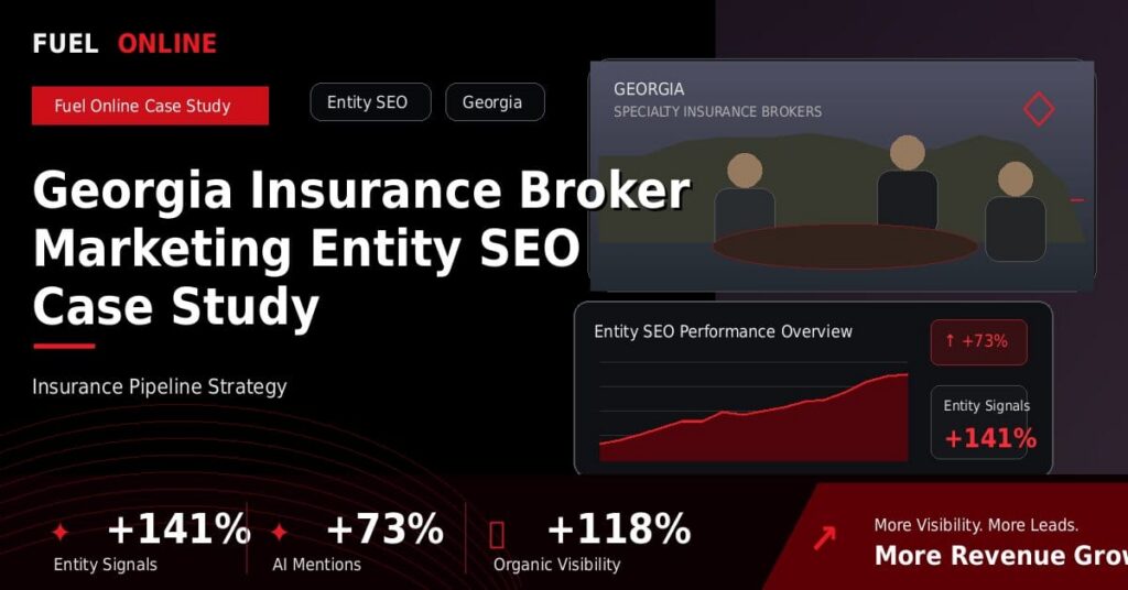 Georgia Insurance Broker Marketing Entity SEO Case Study performance dashboard graphic