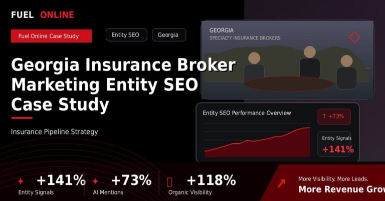 Georgia Insurance Broker Marketing Entity SEO Case Study performance dashboard graphic