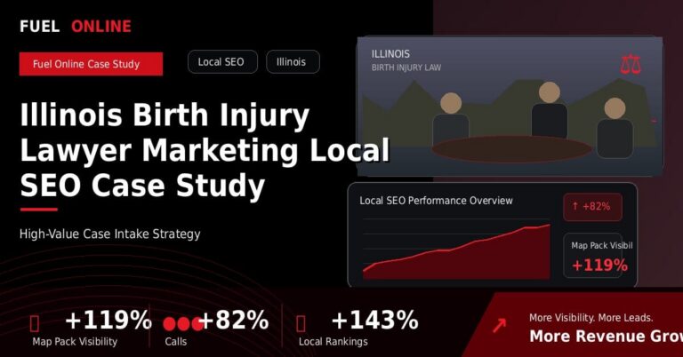 Illinois Birth Injury Law Firm Local SEO Case Study performance dashboard graphic