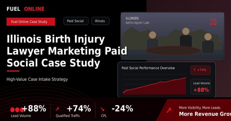 Illinois Birth Injury Law Firm Paid Social Case Study performance dashboard graphic
