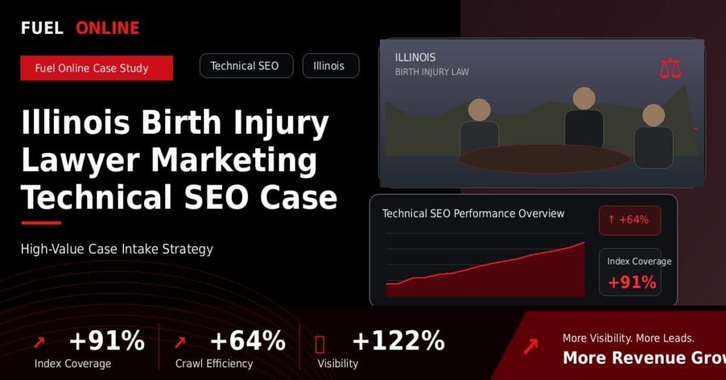 Illinois Birth Injury Law Firm Technical SEO Case Study performance dashboard graphic