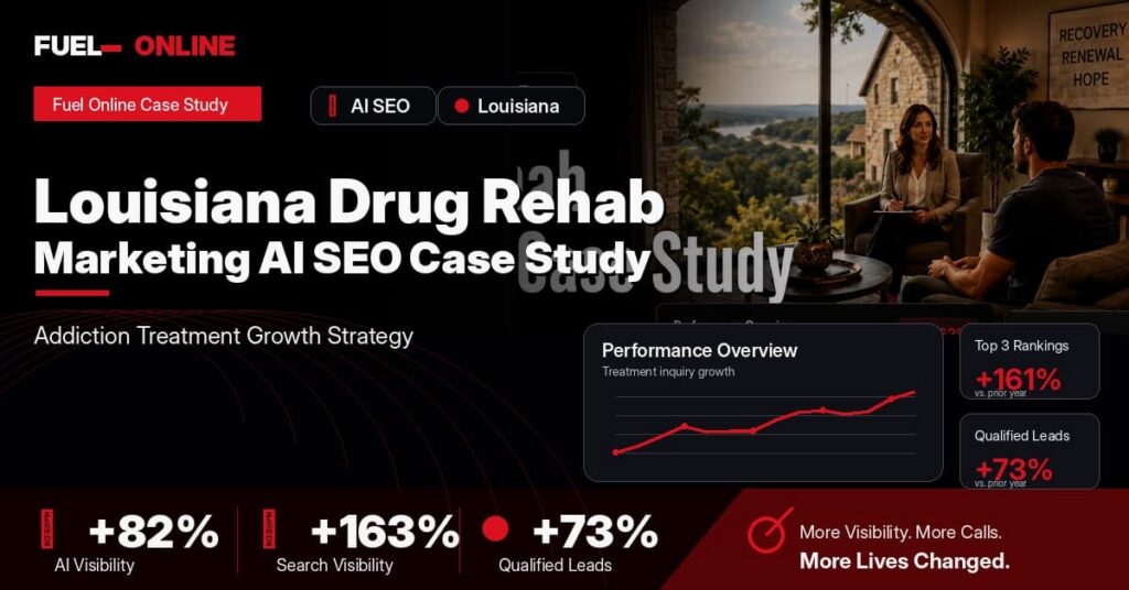 Louisiana Drug Rehab AI SEO Case Study performance dashboard graphic