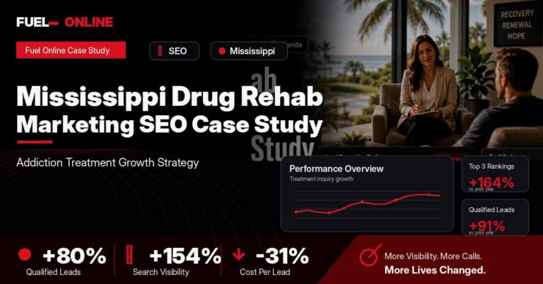 Mississippi Drug Rehab SEO Case Study performance dashboard graphic
