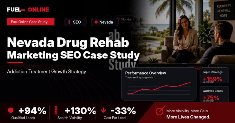 Nevada Drug Rehab SEO Case Study performance dashboard graphic