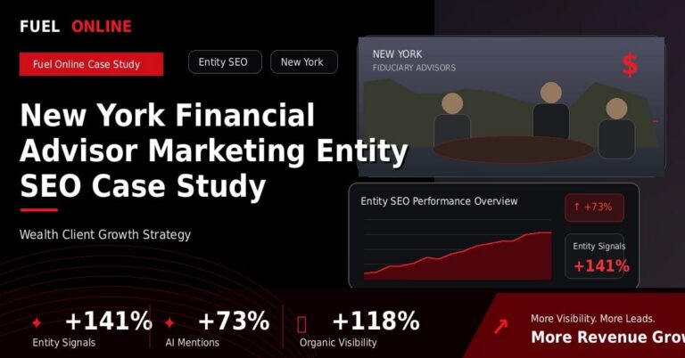 New York Financial Advisor Marketing Entity SEO Case Study performance dashboard graphic