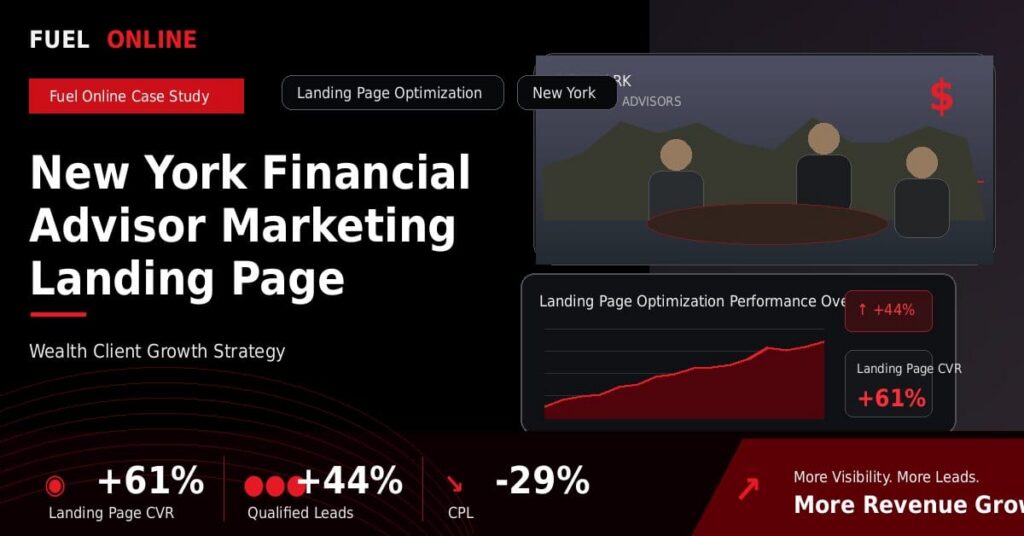New York Financial Advisor Marketing Landing Page Optimization Case Study performance dashboard graphic