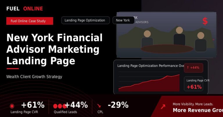 New York Financial Advisor Marketing Landing Page Optimization Case Study performance dashboard graphic