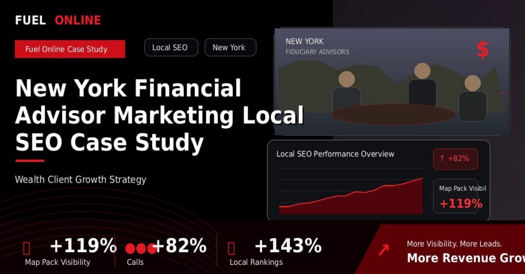 New York Financial Advisor Local SEO Case Study performance dashboard graphic