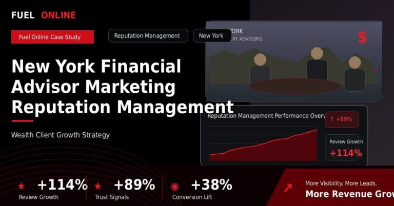 New York Financial Advisor Marketing Reputation Management Case Study performance dashboard graphic