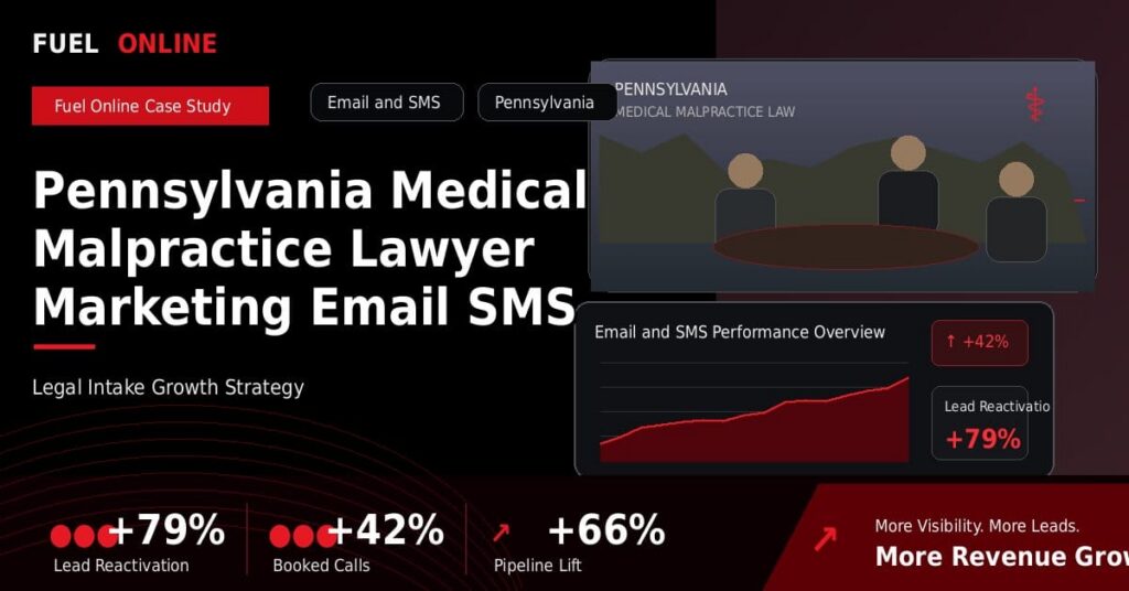 Pennsylvania Medical Malpractice Lawyer Marketing Email SMS Marketing Case Study performance dashboard graphic