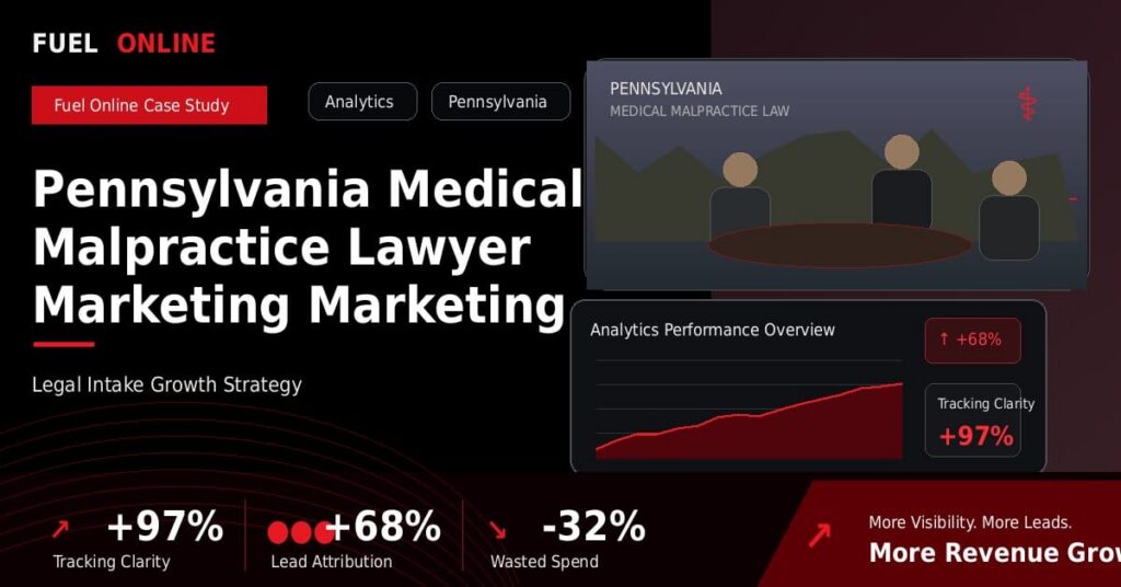 Pennsylvania Medical Malpractice Lawyer Marketing Marketing Analytics Case Study performance dashboard graphic
