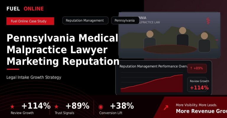 Pennsylvania Medical Malpractice Lawyer Marketing Reputation Management Case Study performance dashboard graphic