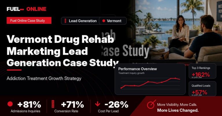 Vermont Drug Rehab Lead Generation Case Study performance dashboard graphic