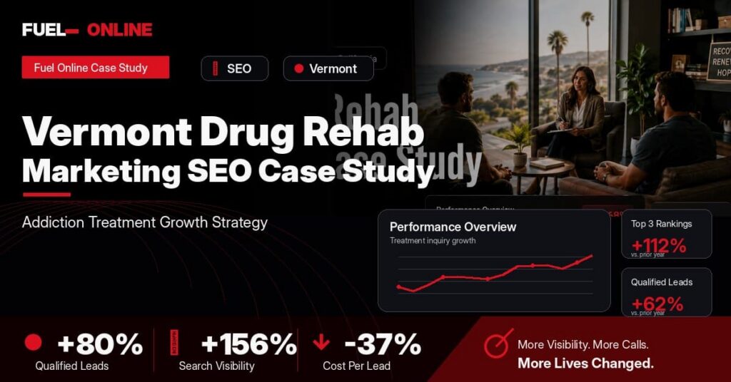 Vermont Drug Rehab SEO Case Study performance dashboard graphic