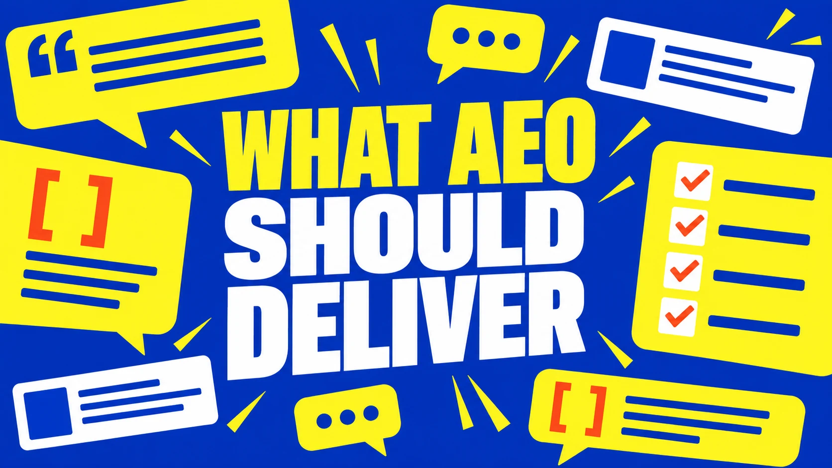 AEO Services deliverables poster with answer cards, citations and a checklist