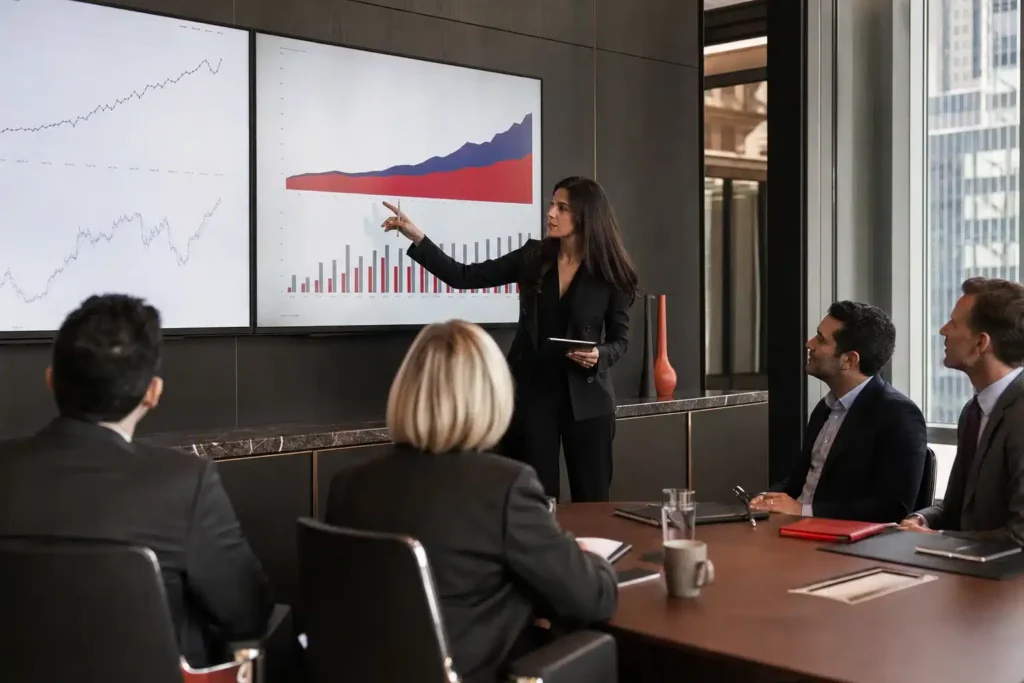 criminal defense law firms marketing agency: a marketing team presenting a growth strategy on wal