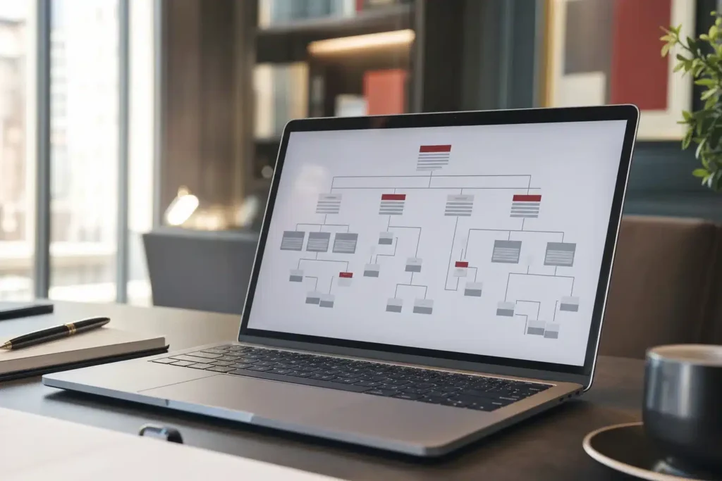 technical SEO for criminal defense law firms: a close up of a laptop showing a website architectur