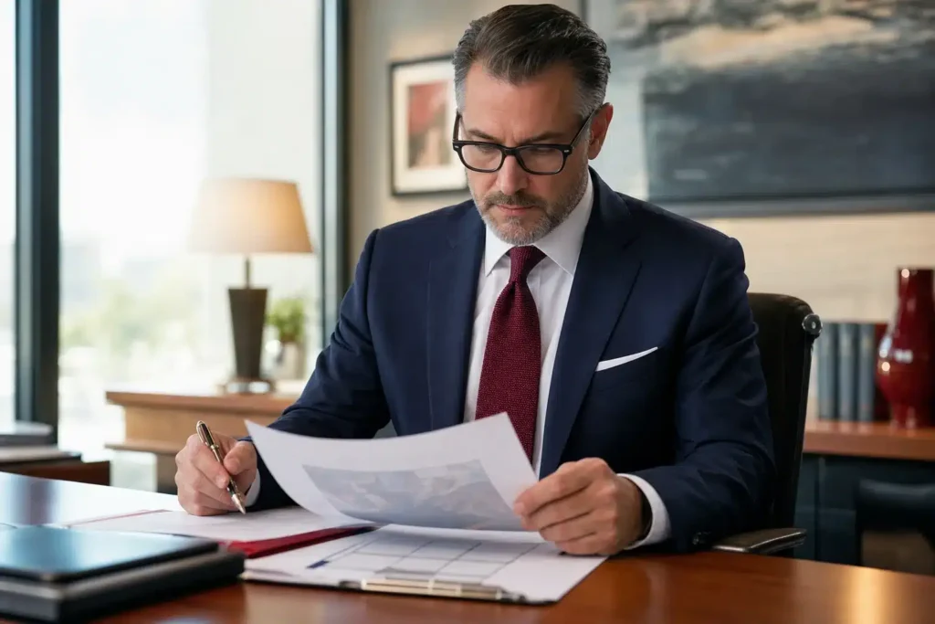 best SEO agency for family law firms: a decision maker at a desk reviewing agency proposal