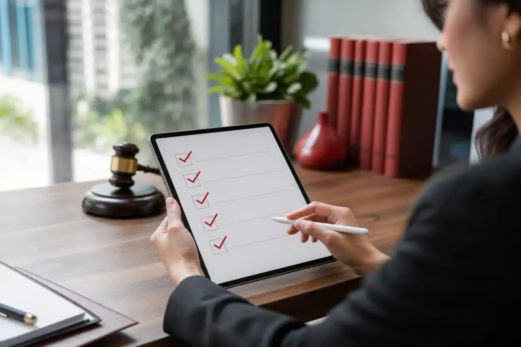 best SEO agency for family law firms: a clean evaluation checklist with checkmarks shown o