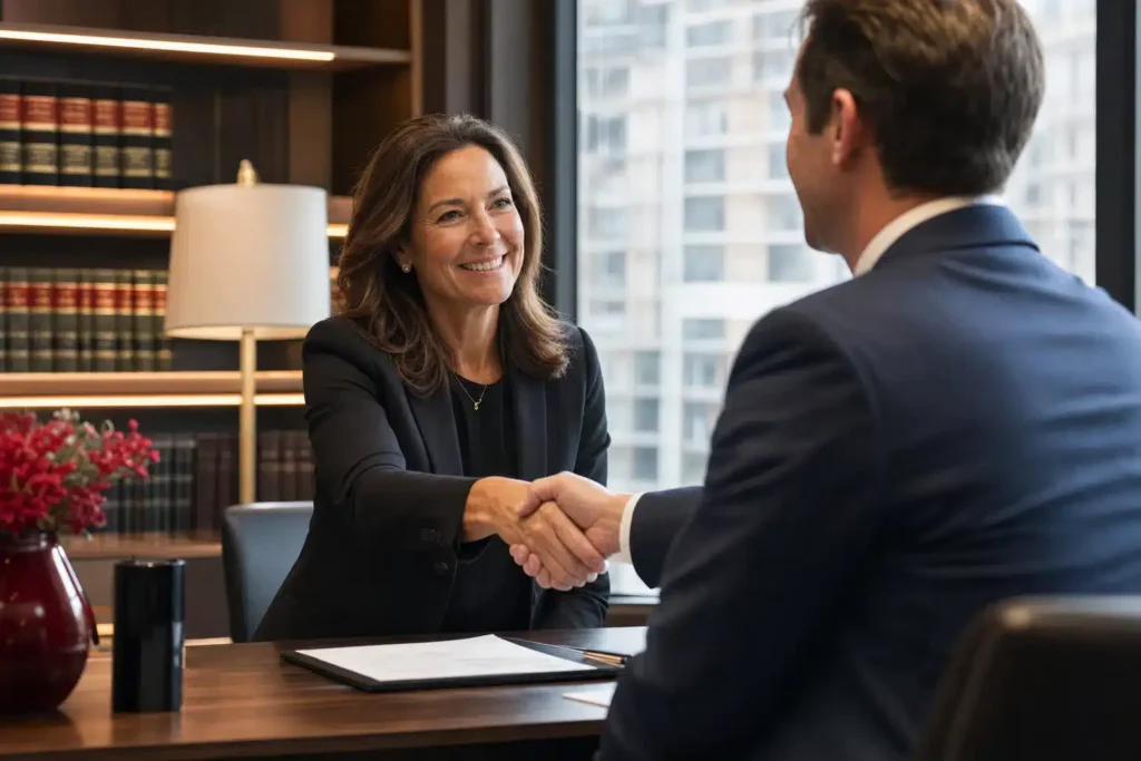 best SEO agency for family law firms: a professional handshake concluding a partnership me