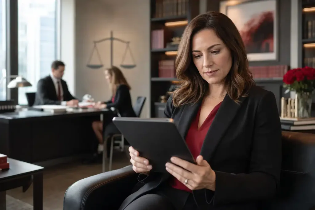 GEO agency for personal injury law firms: a professional reviewing AI generated brand recommen
