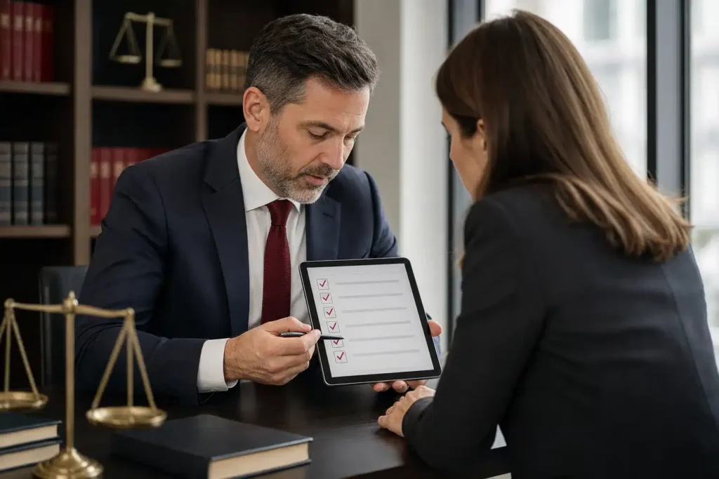best SEO agency for personal injury law firms: a clean evaluation checklist with checkmarks shown o