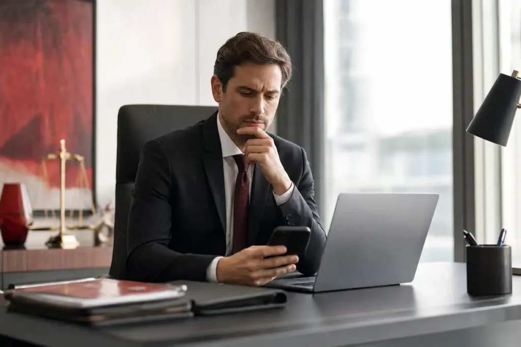 personal injury law firms marketing agency: a person researching and comparing options on a lapt