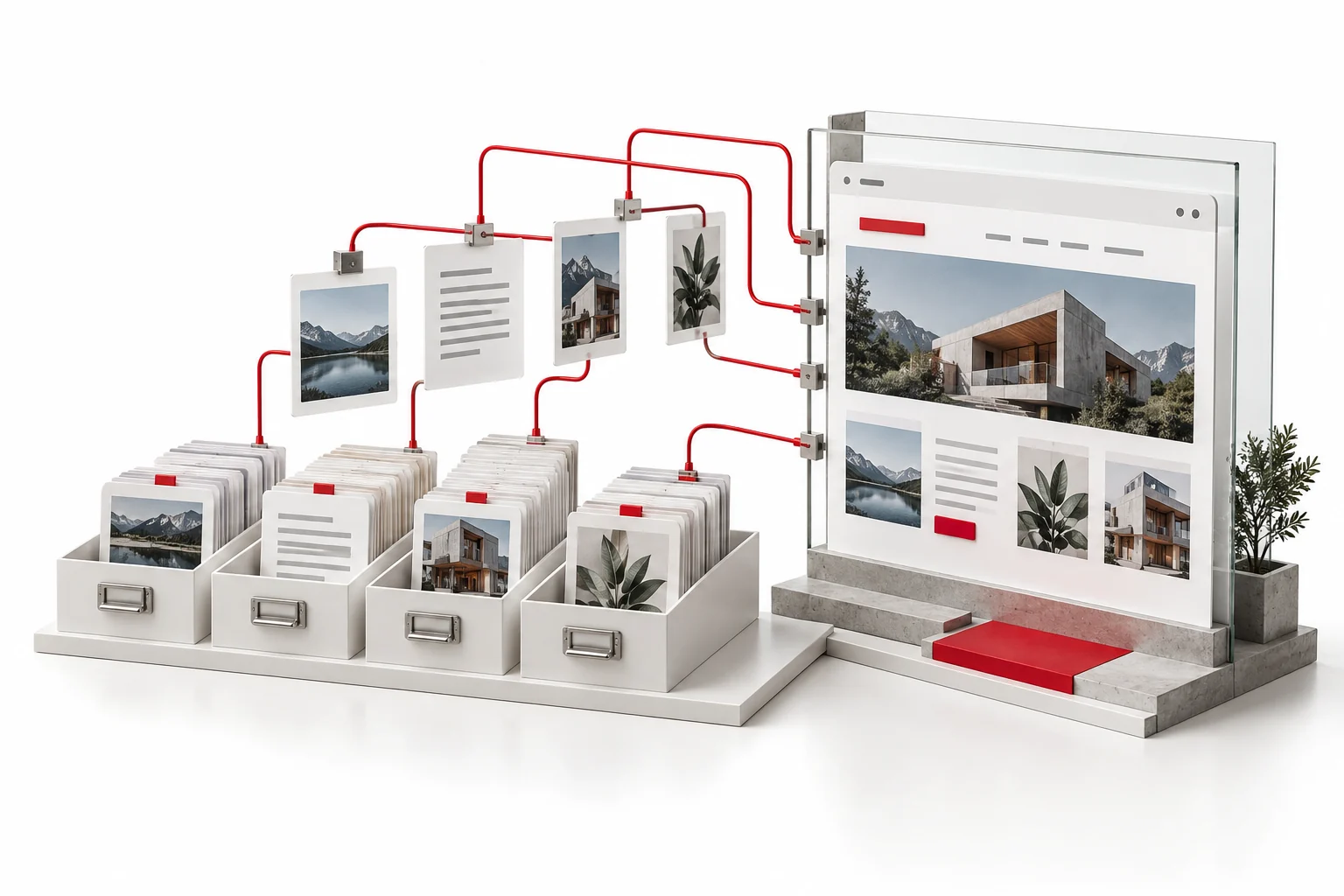 Webflow CMS records connected to published website panels through template fields.