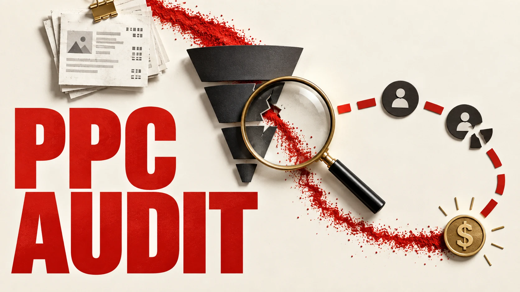 PPC audit dashboard tracing advertising spend through tracking to qualified revenue