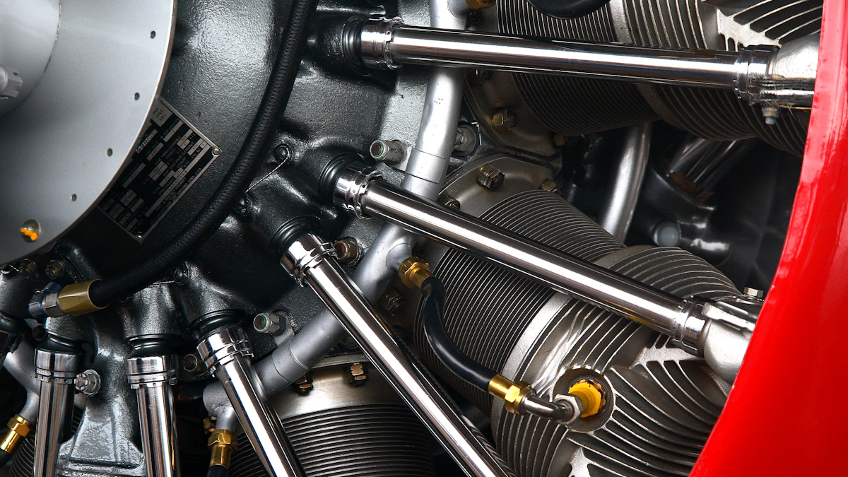 Aircraft engine components showing aerospace engineering detail