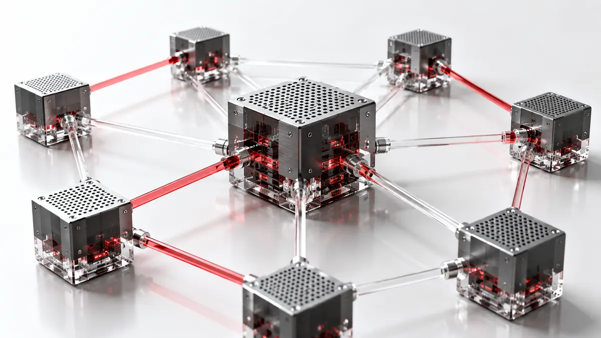 Graphite blockchain infrastructure nodes connected by red and clear network links