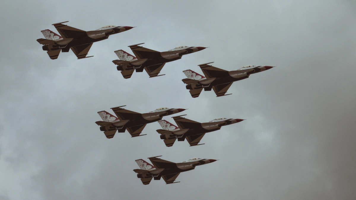 Military aircraft flying in formation