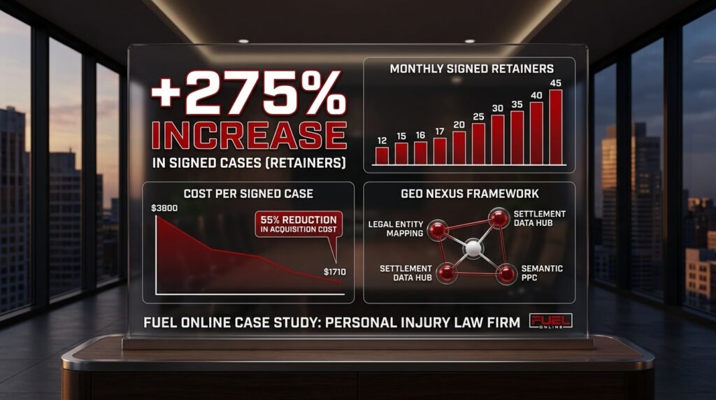 How Fuel Online Used AI SEO and AEO to Drive a 275% Increase in Signed Cases for a Personal Injury Law Firm 1 How Fuel Online Used AI SEO and AEO to Drive a 275% Increase in Signed Cases for a Personal Injury Law Firm