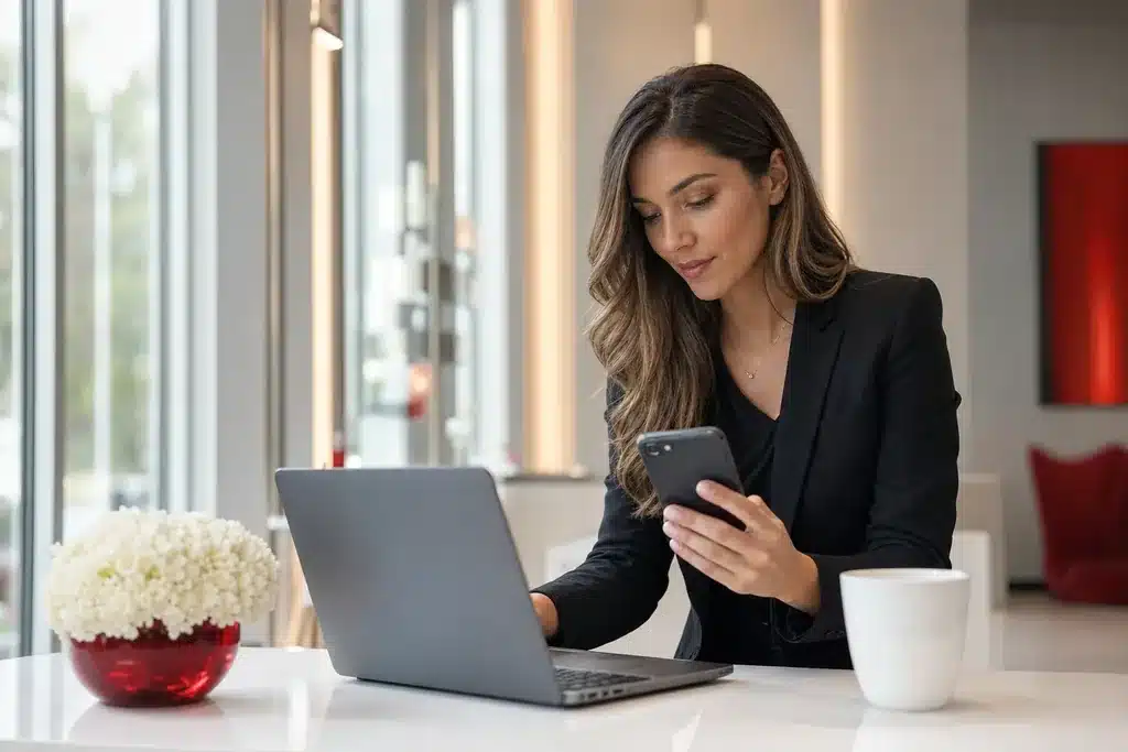 body contouring practices marketing agency: a person researching and comparing options on a lapt