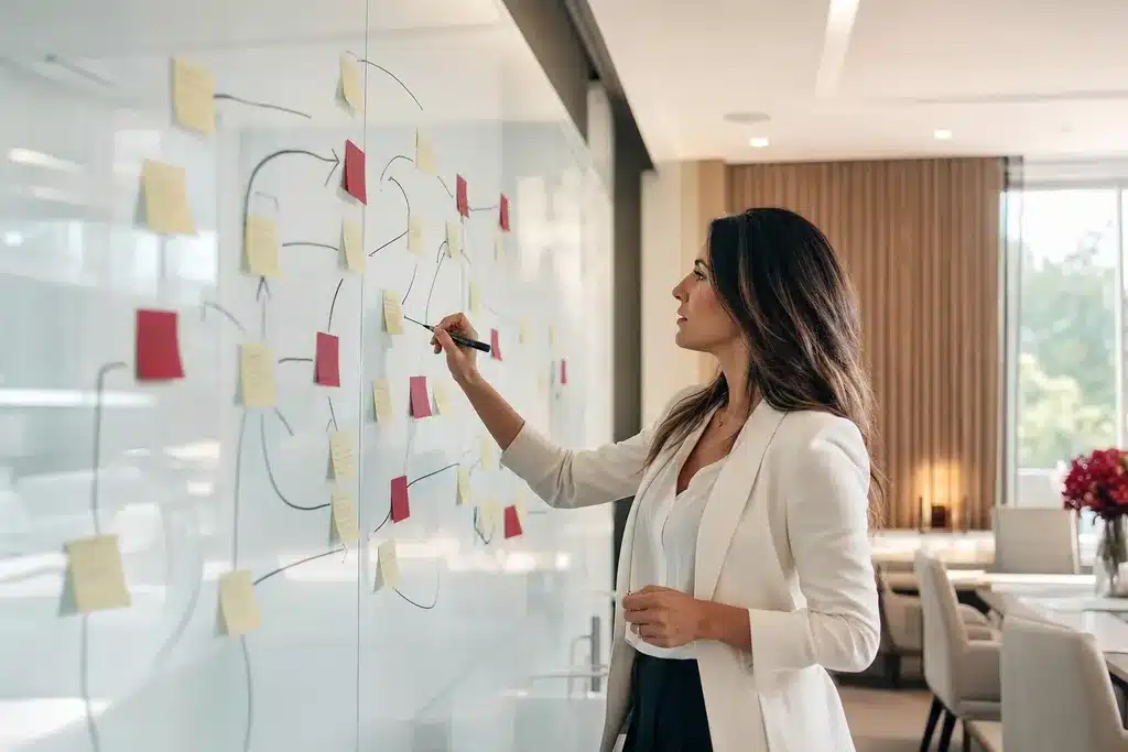 SEO agency for body contouring practices: a marketing strategist mapping an SEO plan on a larg