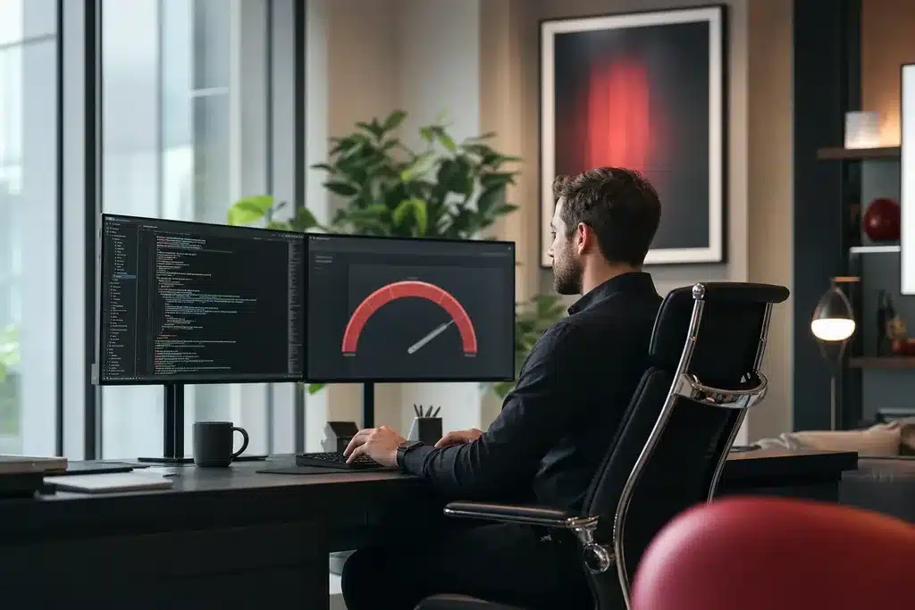 technical SEO for body contouring practices: a web developer at a workstation with clean code on
