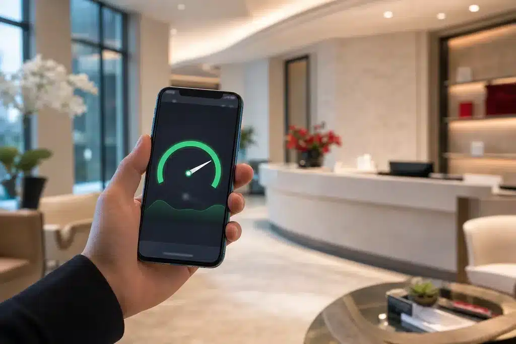 technical SEO for body contouring practices: a smartphone running a page speed test showing a hig