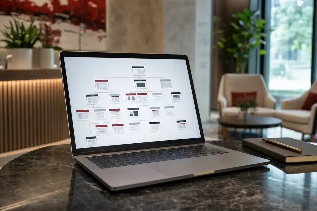 technical SEO for body contouring practices: a close up of a laptop showing a website architectur