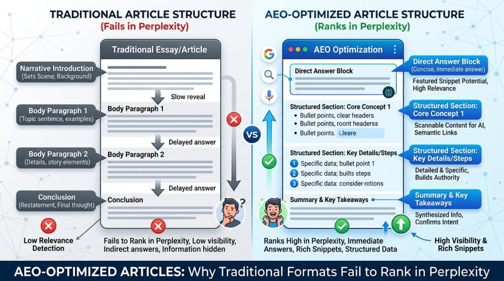 How to Rank in Perplexity: The Complete AEO and AI Search Guide 1 comparing SEO, AEO, and GEO