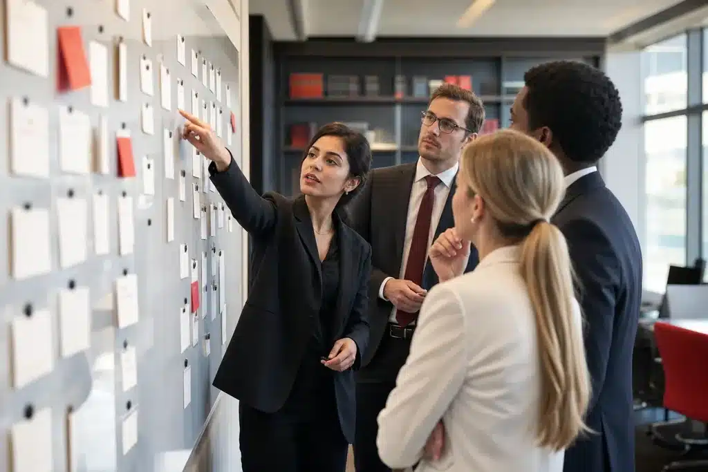 criminal defense law firms content marketing strategy: a content team planning an editorial calendar on a l